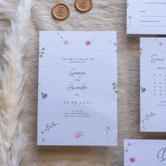 Floral Wedding Invitation & Save the Date. Neutral invitation set (sample pack only)