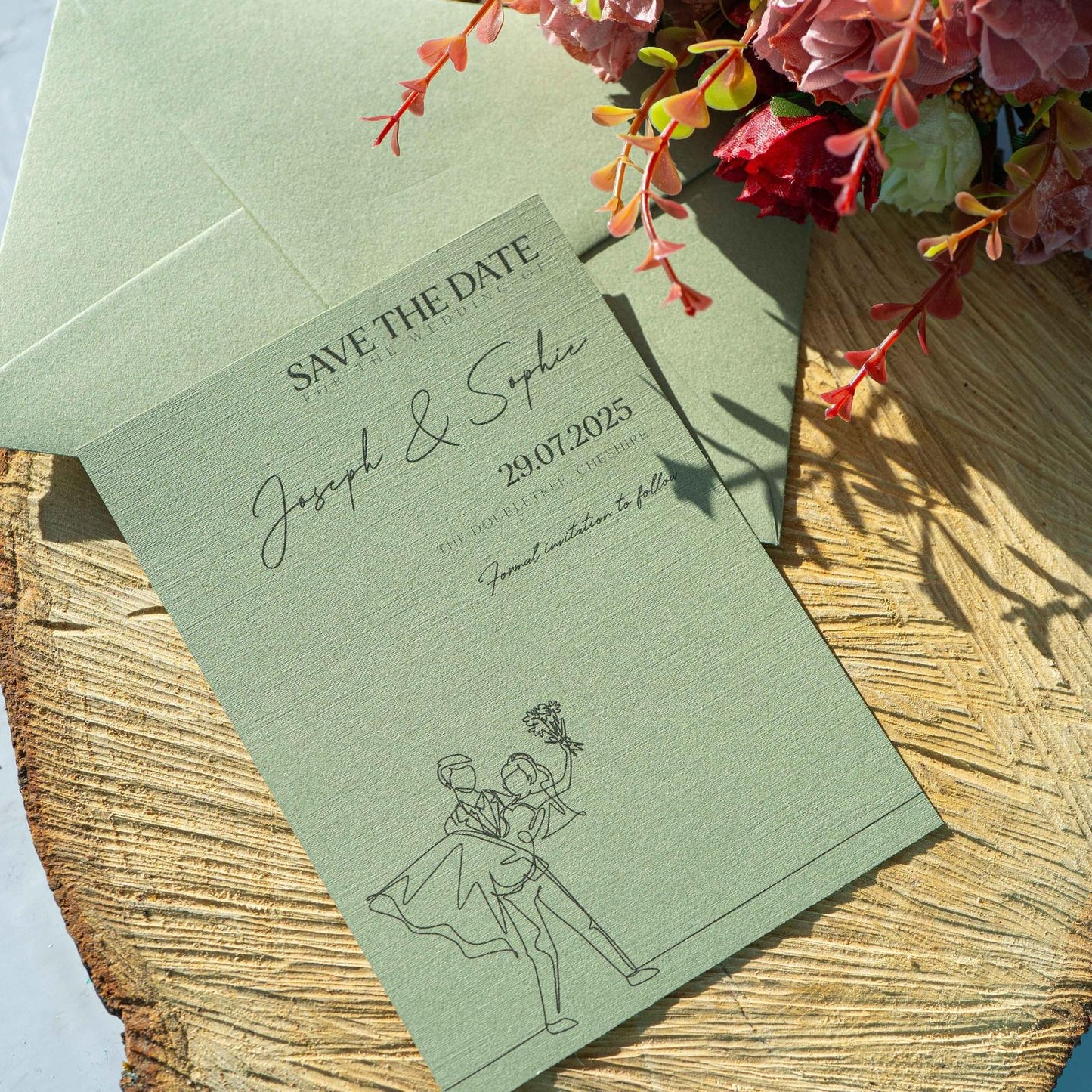 wedding save the date, moss gree envelope hammered textured card, Wedding invitation cards