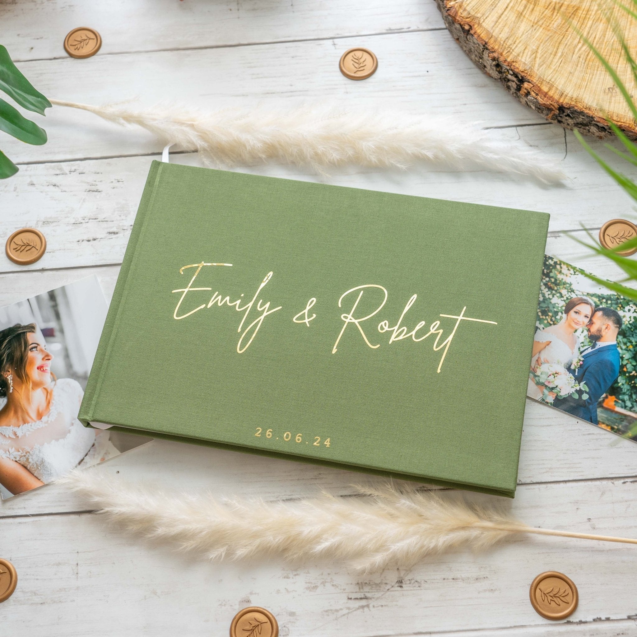 Wedding guest book on wood table