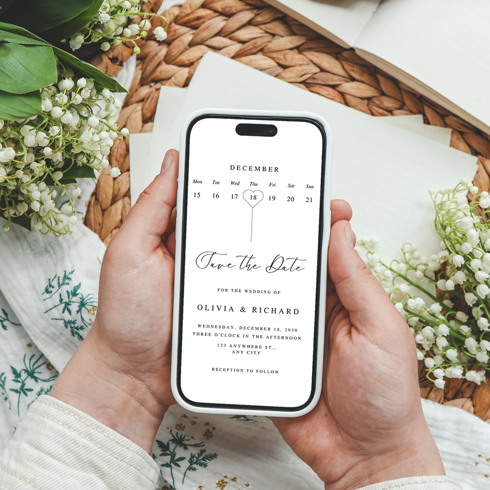 Save the Date E-invite Template, Instant Download, Modern Wedding Digital Invitations, Minimalist Online Invitations, Smartphone Invitation