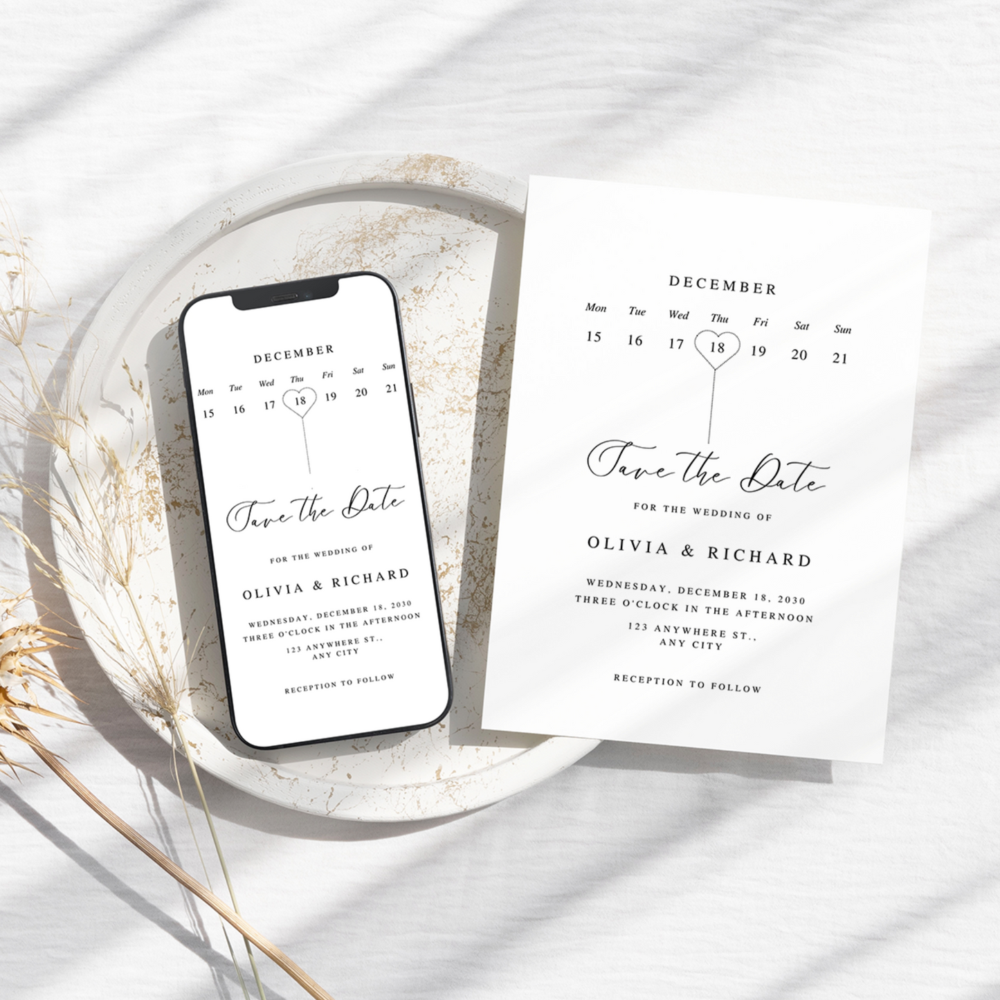 Save the Date E-invite Template, Instant Download, Modern Wedding Digital Invitations, Minimalist Online Invitations, Smartphone Invitation