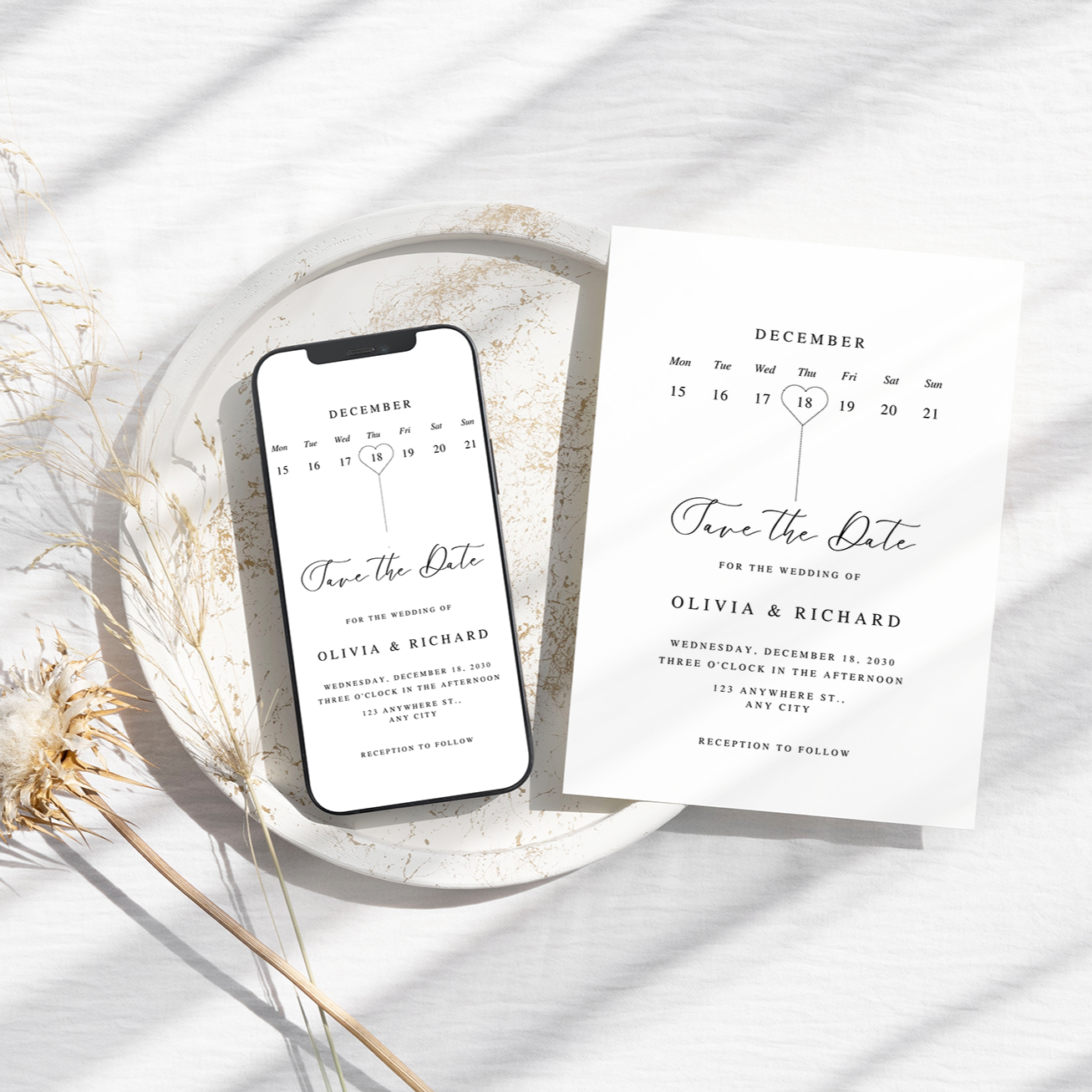 Save the Date E-invite Template, Instant Download, Modern Wedding Digital Invitations, Minimalist Online Invitations, Smartphone Invitation