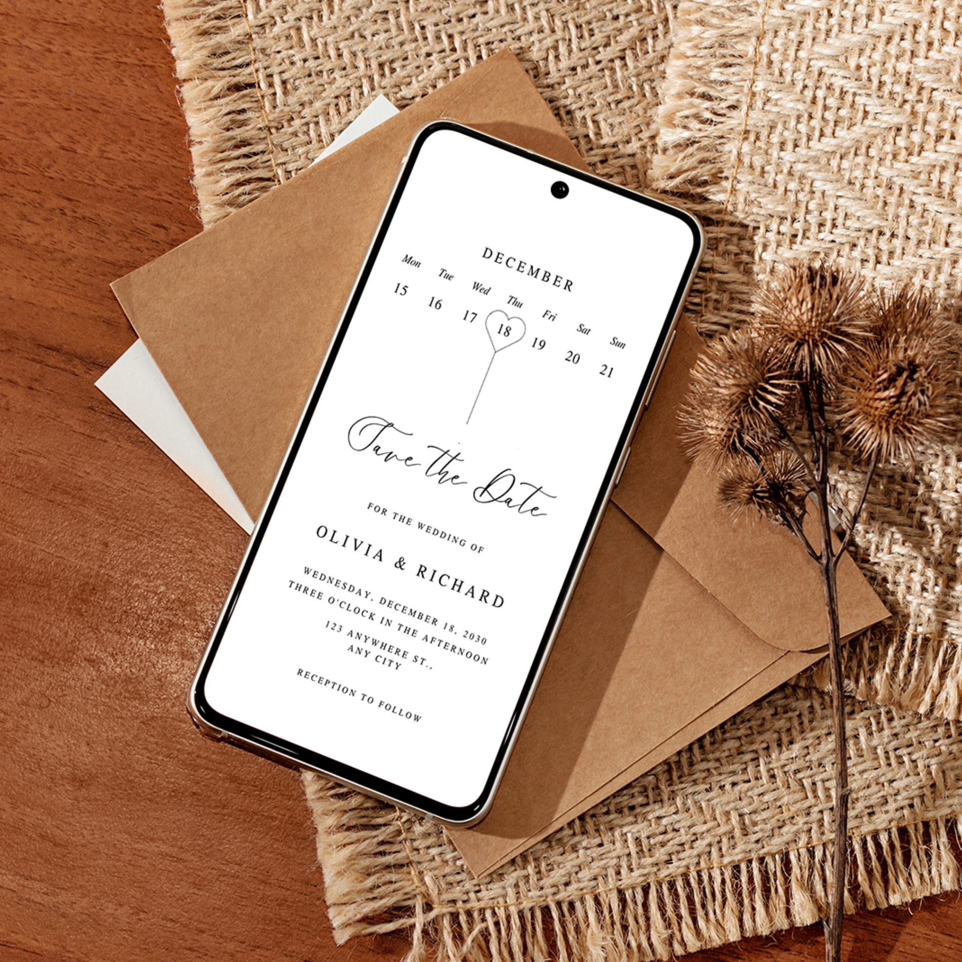 Save the Date E-invite Template, Instant Download, Modern Wedding Digital Invitations, Minimalist Online Invitations, Smartphone Invitation