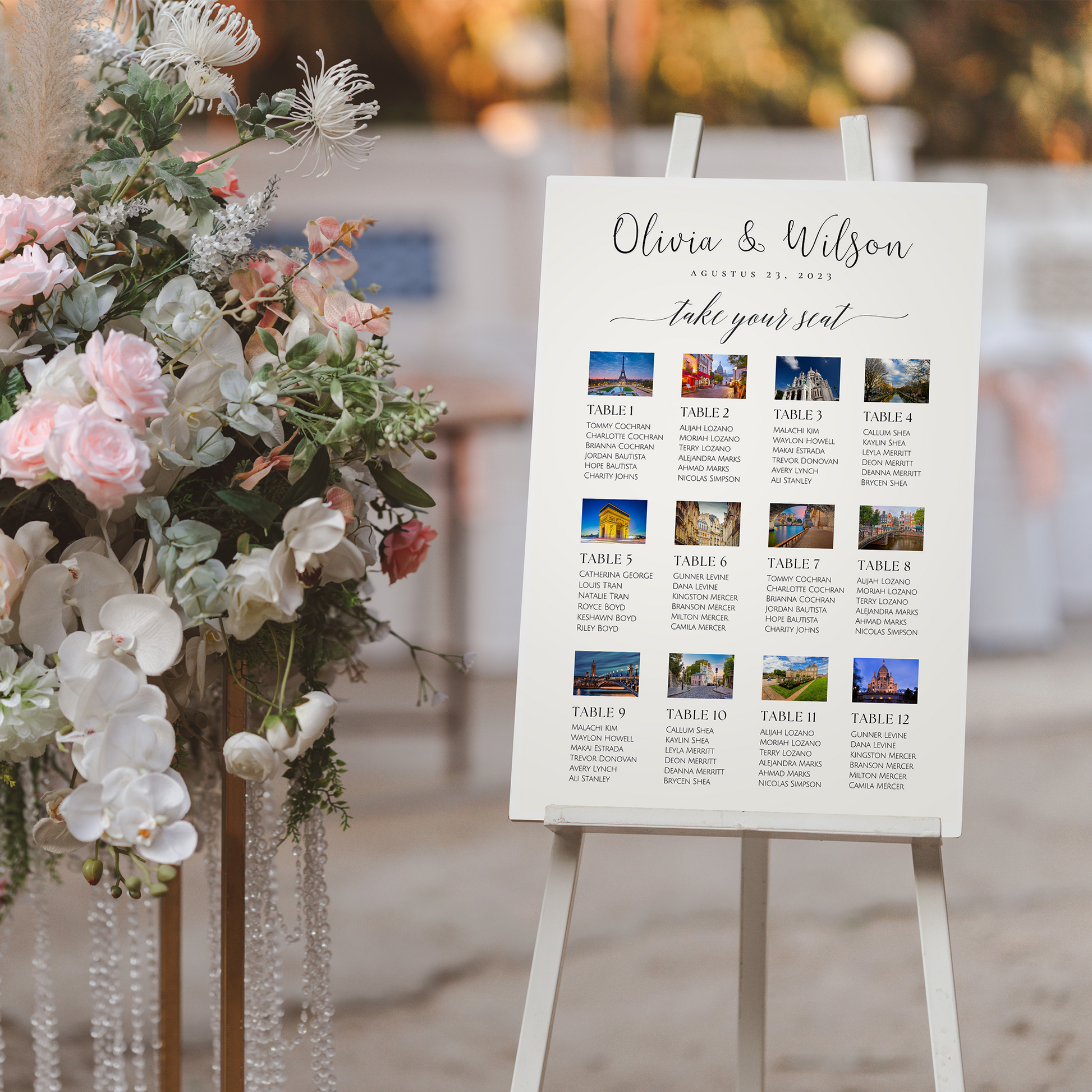 Photo Wedding Table Plan, Seating Plan With Photos, Travel Photo Wedding Table Plan, Destination Photo Seating Chart, Photo Wedding Plan