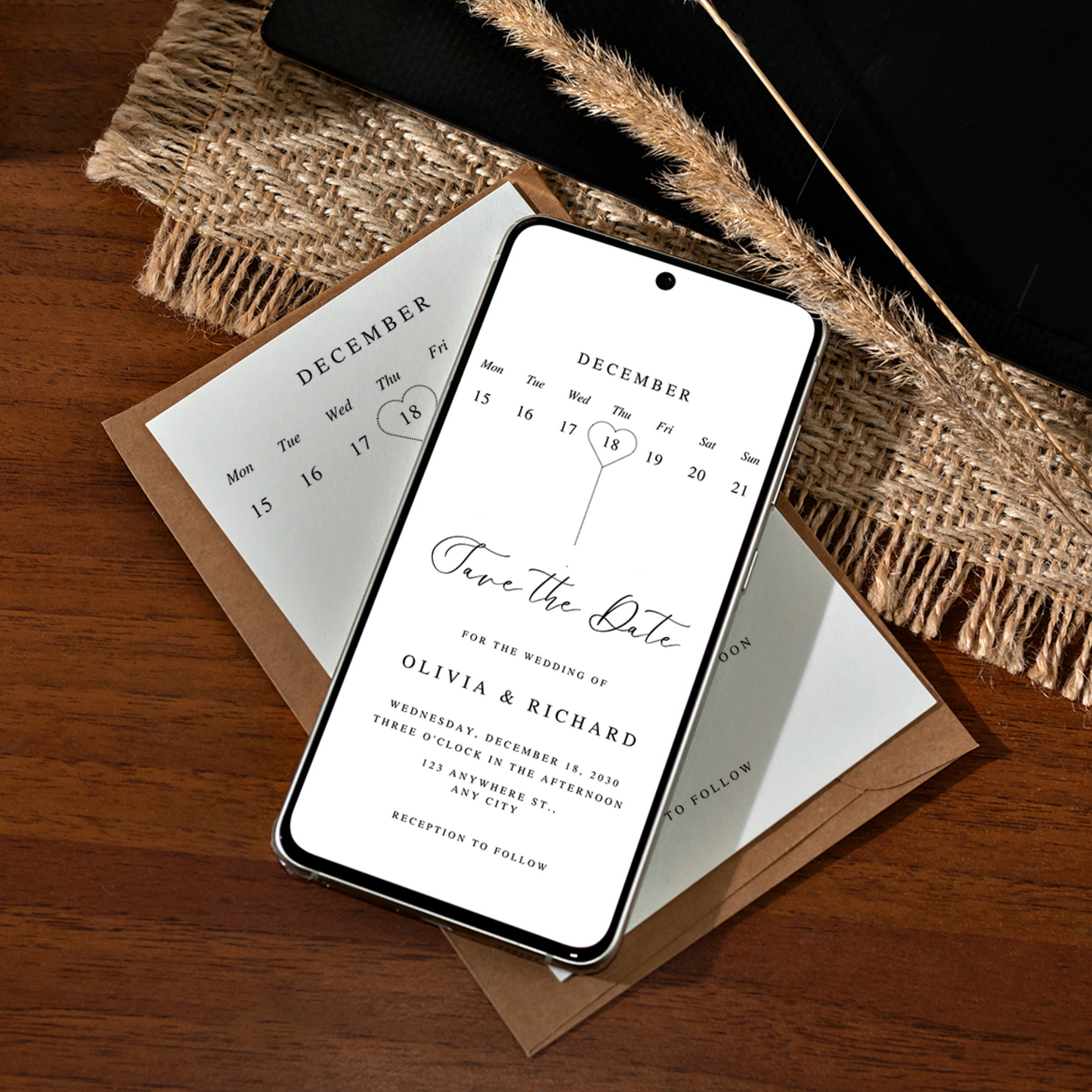 Save the Date E-invite Template, Instant Download, Modern Wedding Digital Invitations, Minimalist Online Invitations, Smartphone Invitation