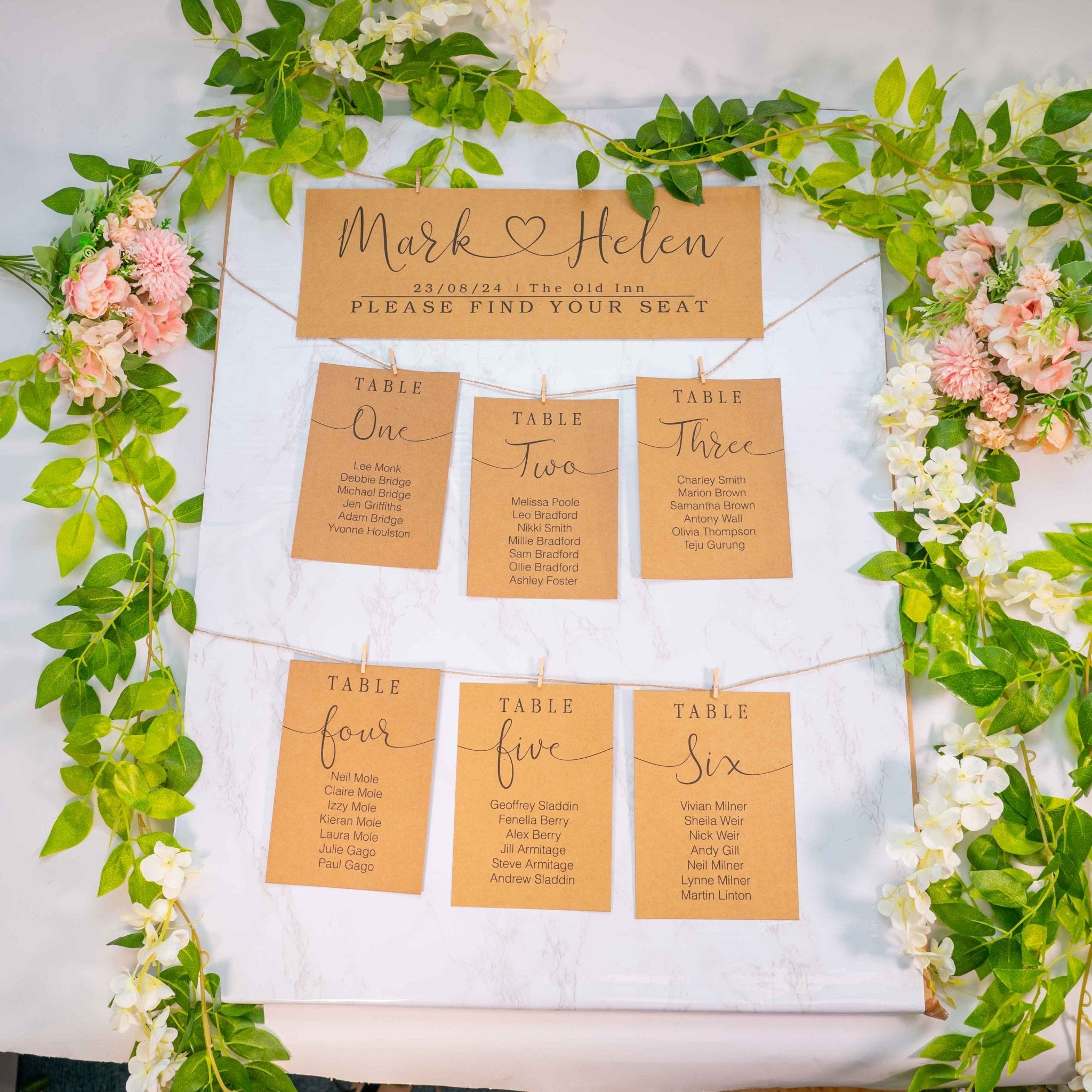 Program Table Cards Alternative Table Plan Cards And Pegs – Peach & Pear