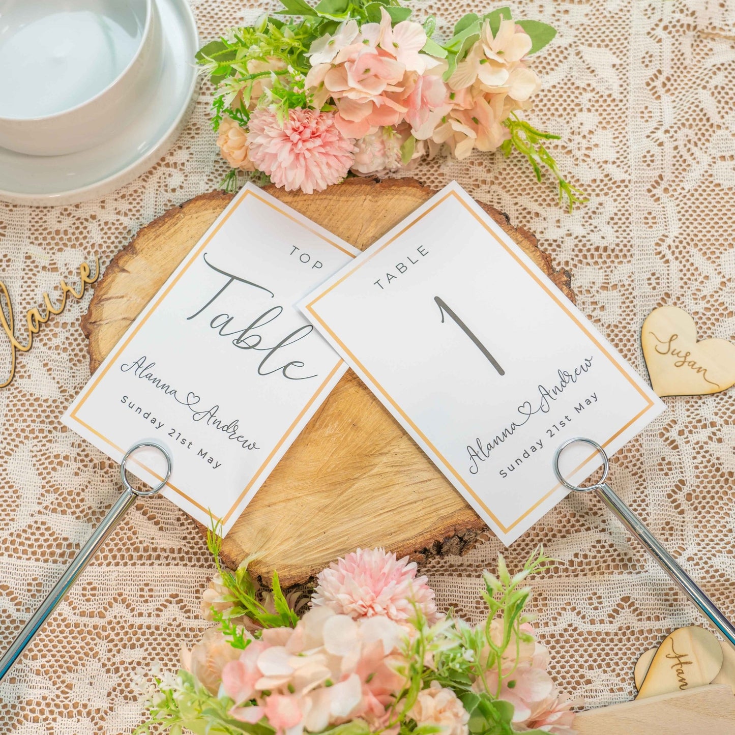 Golden Border Table Number Cards