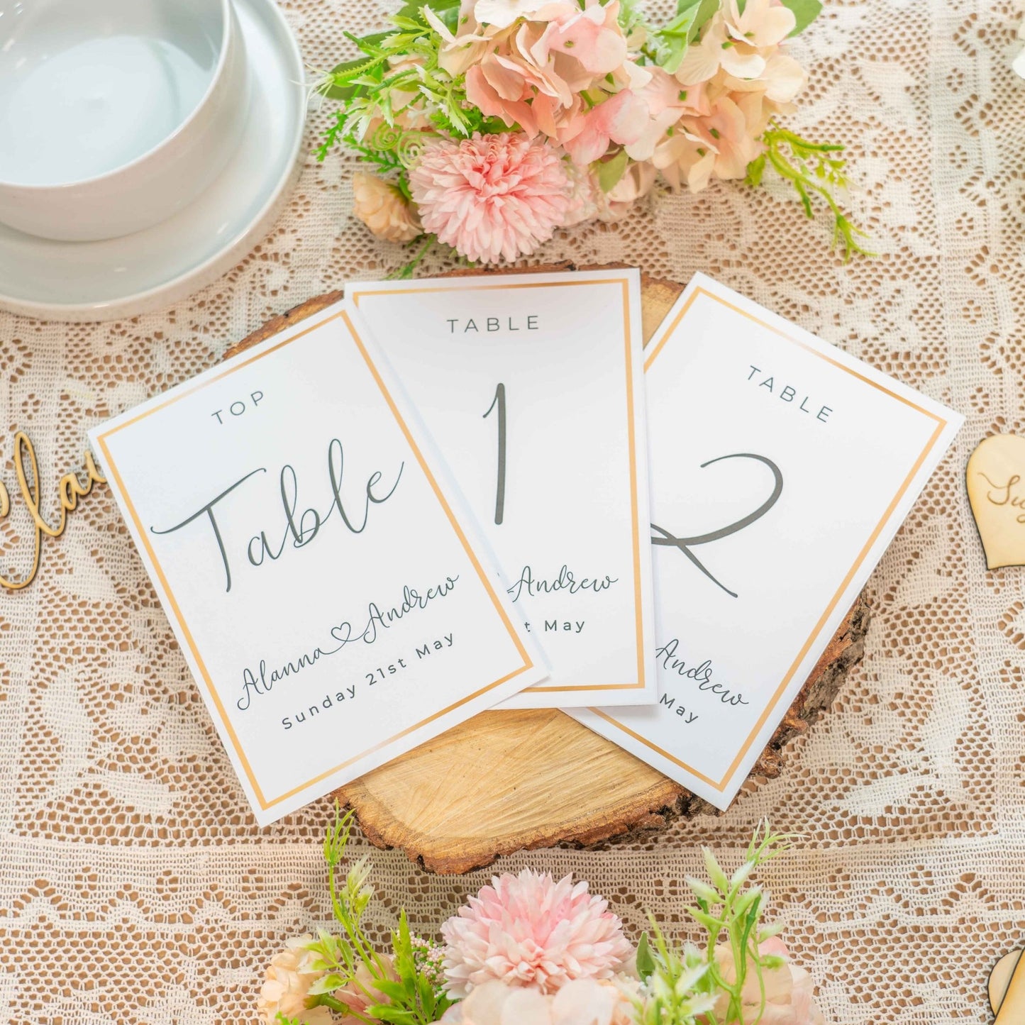 Golden Border Table Number Cards