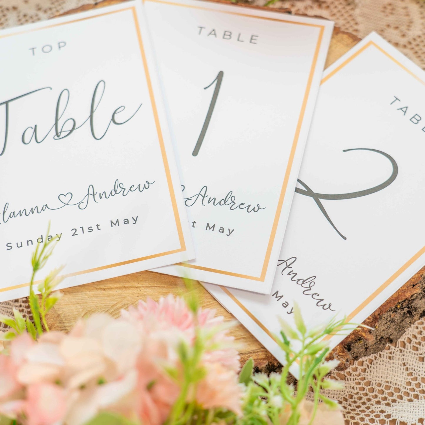 Golden Border Table Number Cards