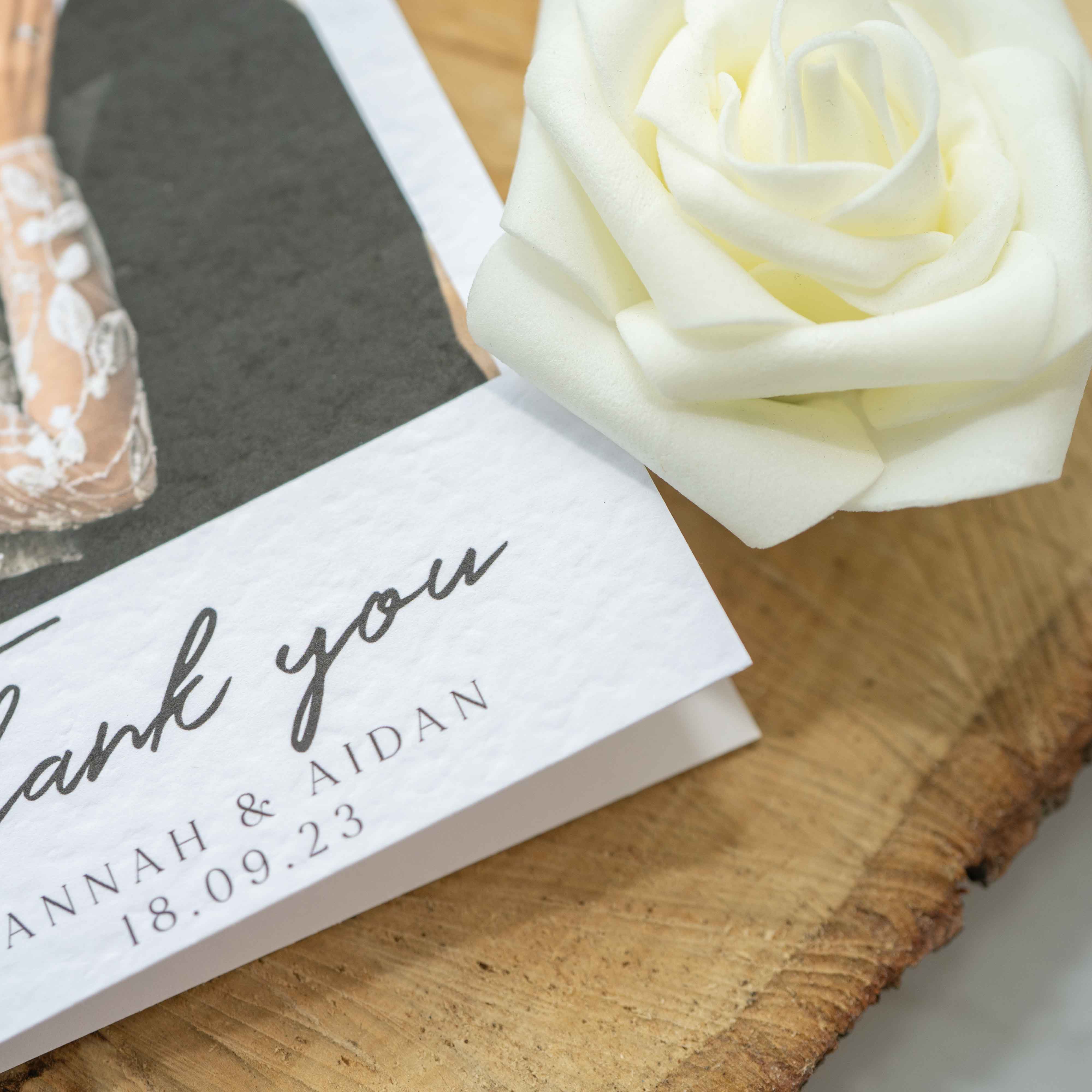Personalised wedding thank you cards with modern script design