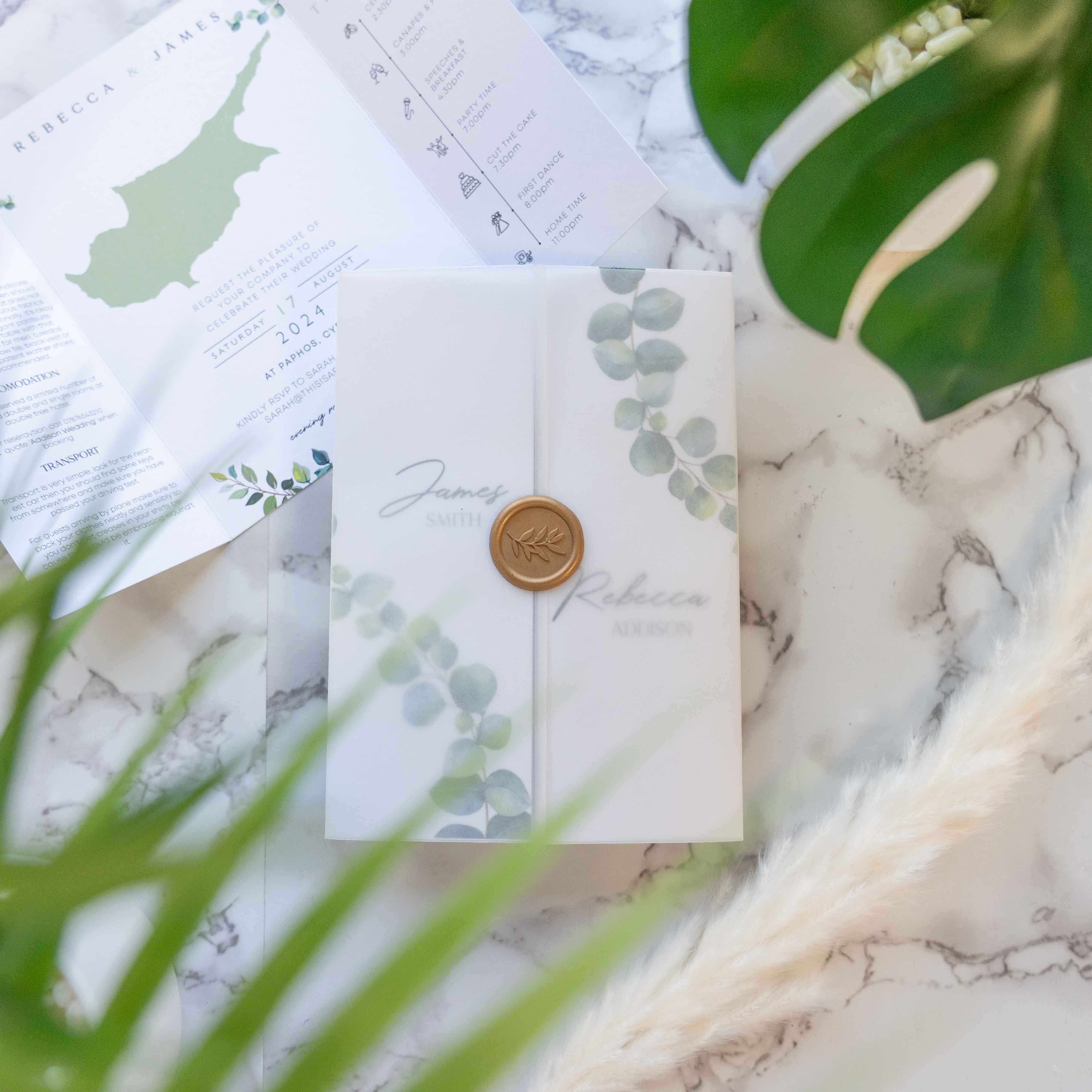 Premium Wedding Invitations, Eucalyptus Gatefold Wedding Invitations, Eucalyptus Folded Wedding Invitations, Invitations Wedding Timeline