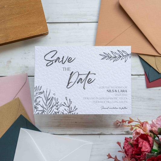 Floral Save The Dates, Hammered Texture Wedding Invitations, Save The Date Card, Luxury Invites, Wedding Invites, Save our Wedding