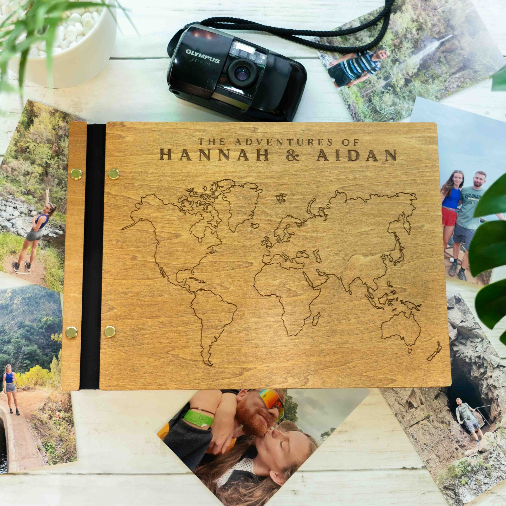 Wood Scrapbook, World Map, Adventure Book, Travel Journal, Holiday Memories, Photo Album, Unique Travel Gift, Scrapbook Keepsake