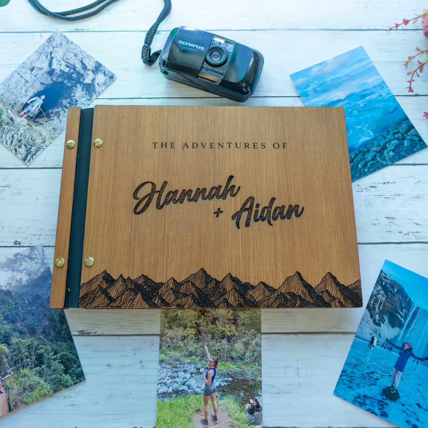 Personalised Wooden Travel Scrapbook, Mountain Adventure Book, Travel Photo Album, Wood Book, Couples Scrapbook, Gifts for Couples