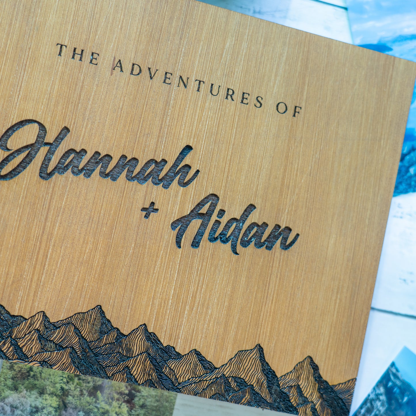 Personalised Wooden Travel Scrapbook, Mountain Adventure Book, Travel Photo Album, Wood Book, Couples Scrapbook, Gifts for Couples