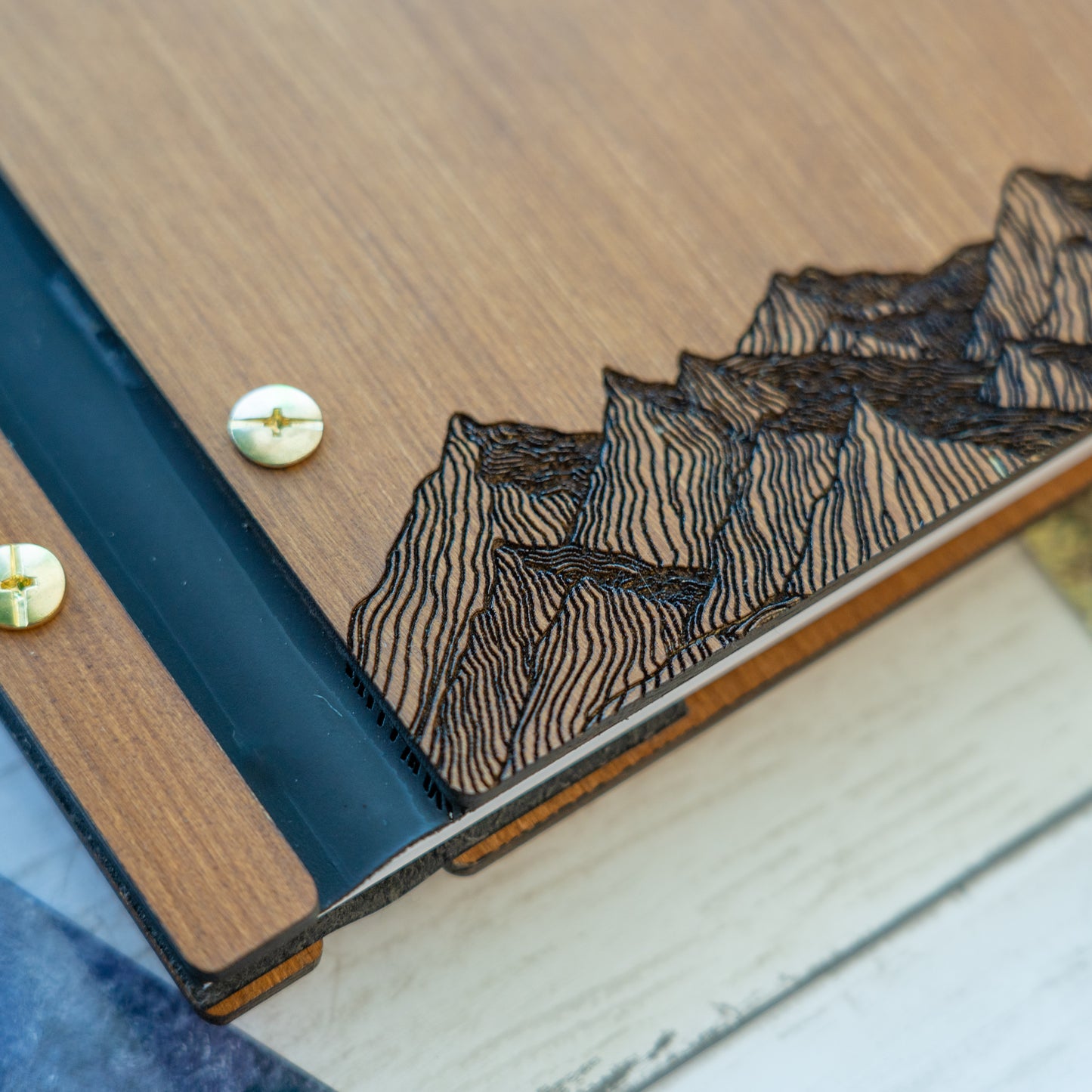 Personalised Wooden Travel Scrapbook, Mountain Adventure Book, Travel Photo Album, Wood Book, Couples Scrapbook, Gifts for Couples