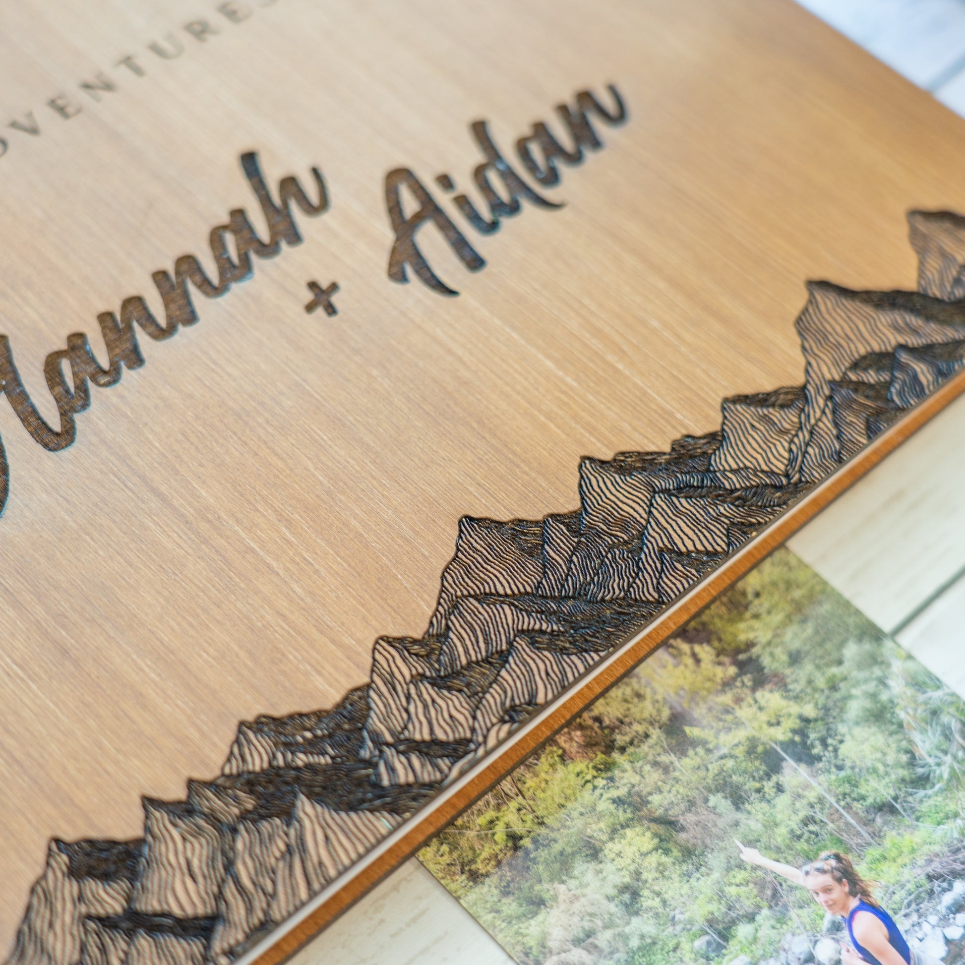 Personalised Wooden Travel Scrapbook, Mountain Adventure Book, Travel Photo Album, Wood Book, Couples Scrapbook, Gifts for Couples