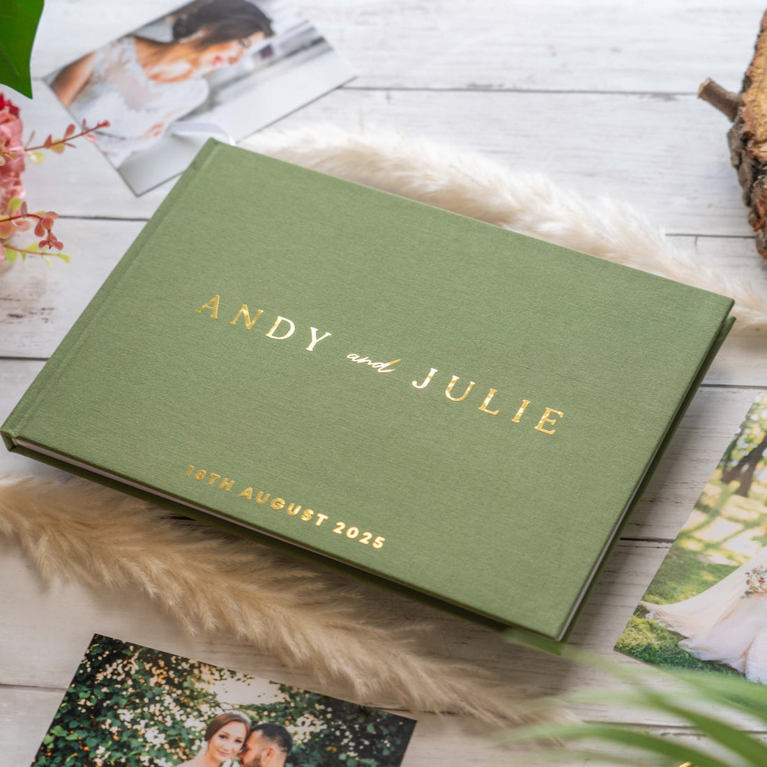 sage green wedding guest book