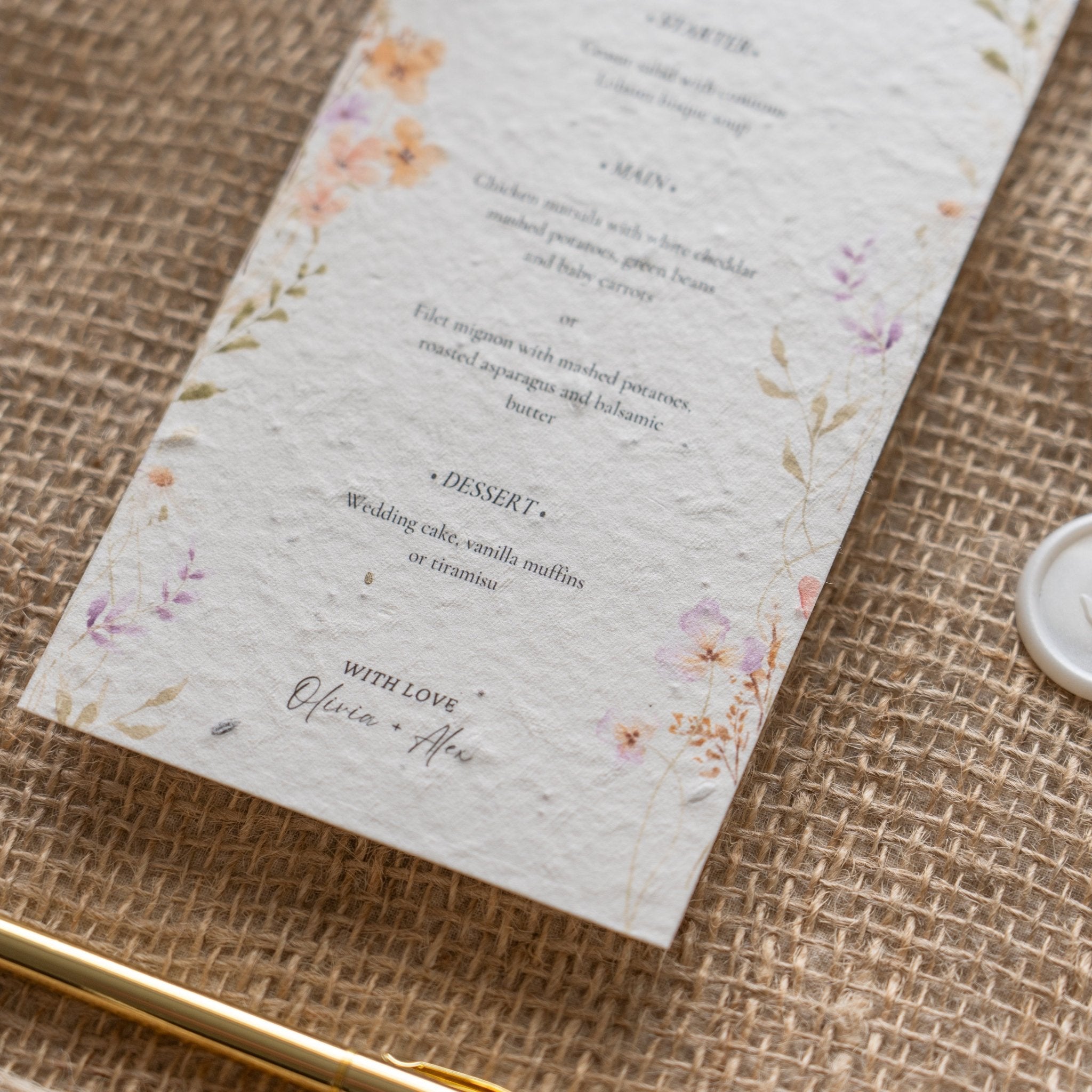 seeded wedding menus, plantable wedding menus, eco friendly wedding menus, biodegradable wedding menus, seeded paper menus, sustainable wedding stationery, wildflower seeded menus, eco wedding menus, zero waste wedding menus, green wedding ideas, rustic wedding menus, floral seeded menus, plantable paper menus, compostable wedding menus, eco conscious wedding stationery