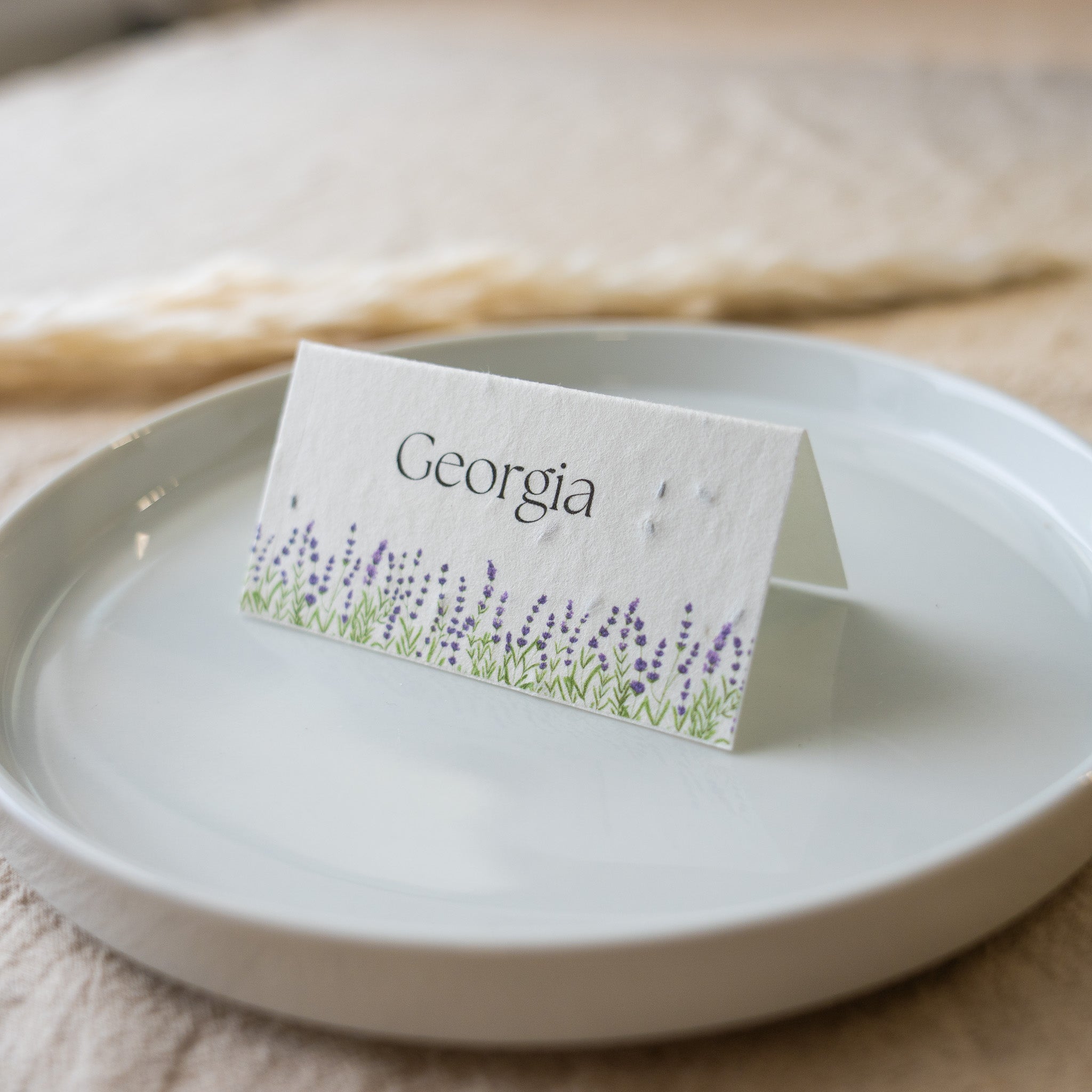 Place card with 'Georgia' on a white plate