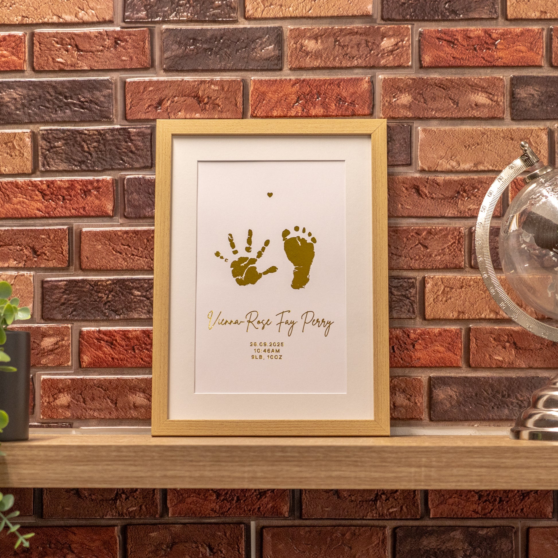 Personalised baby foil frame with newborn name and birth details, luxury metallic foil print