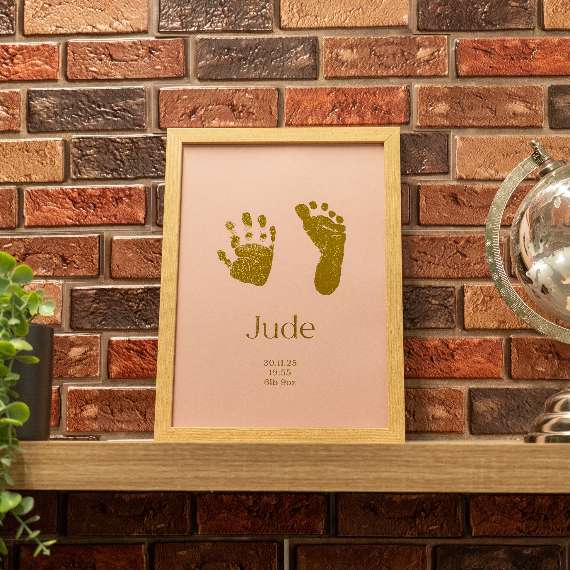 Luxury baby foil artwork with name, date of birth and weight, framed keepsake