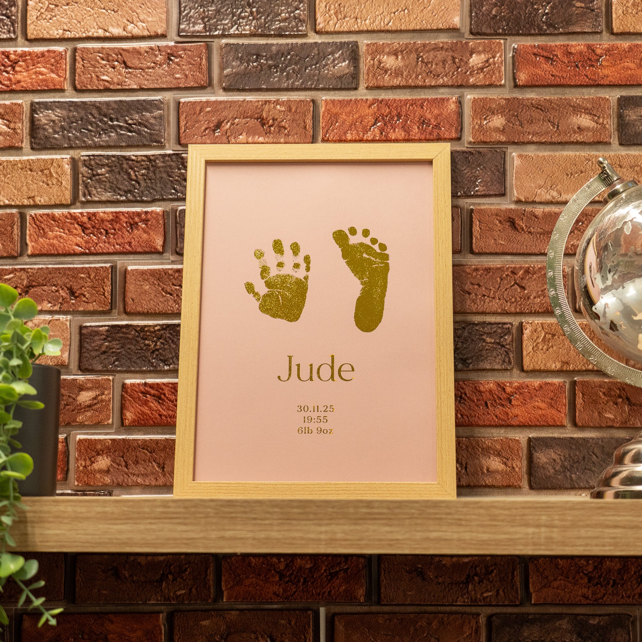 Luxury baby foil artwork with name, date of birth and weight, framed keepsake