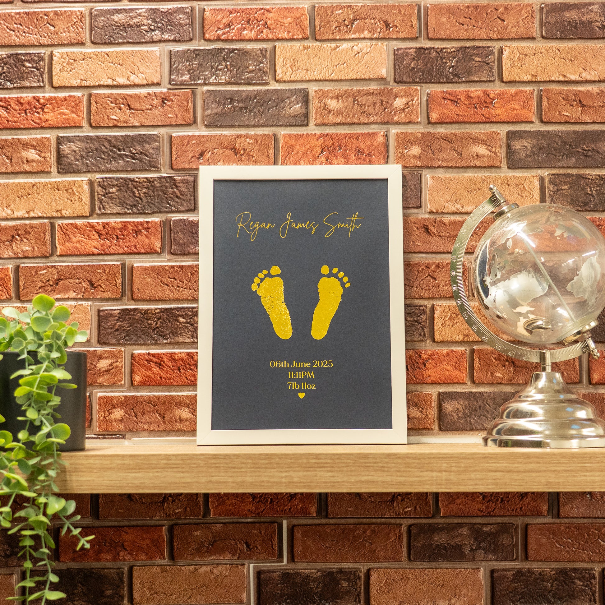 Personalised nursery decor baby foil print in modern frame