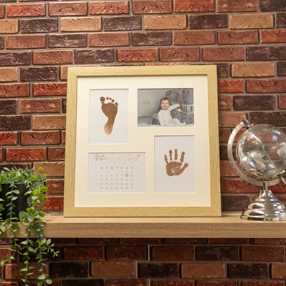Baby ultrasound photo frame with gold foil handprint and footprint personalised newborn keepsake gift