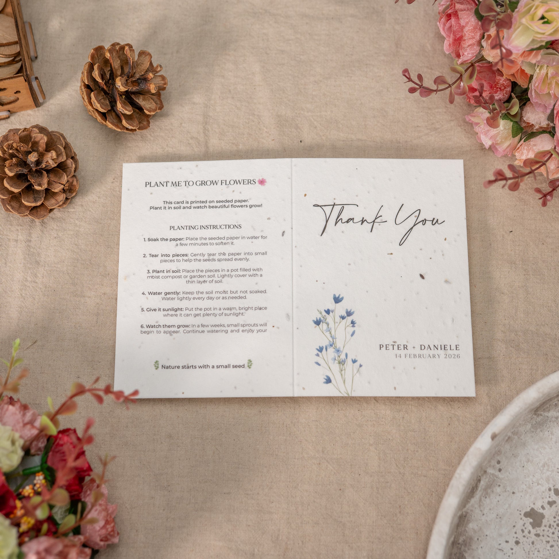Biodegradable wedding thank you cards that bloom into wildflowers when planted
