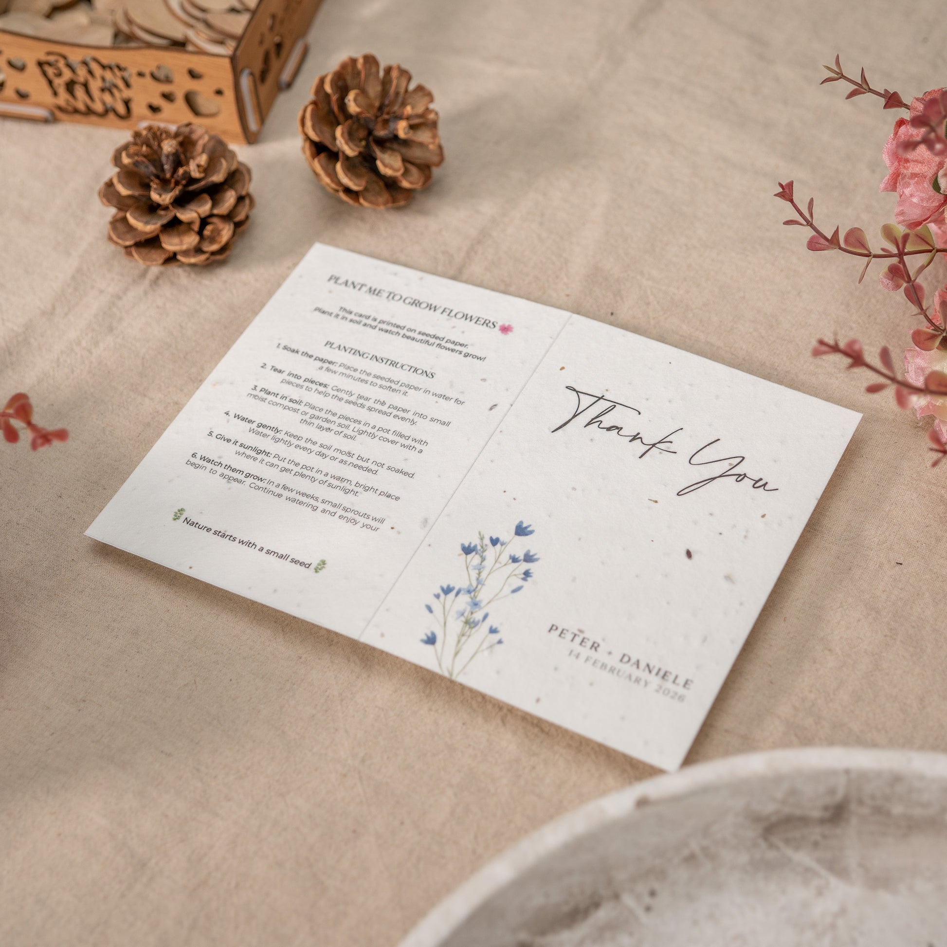 Luxury eco wedding stationery thank you cards made from handmade seeded paper