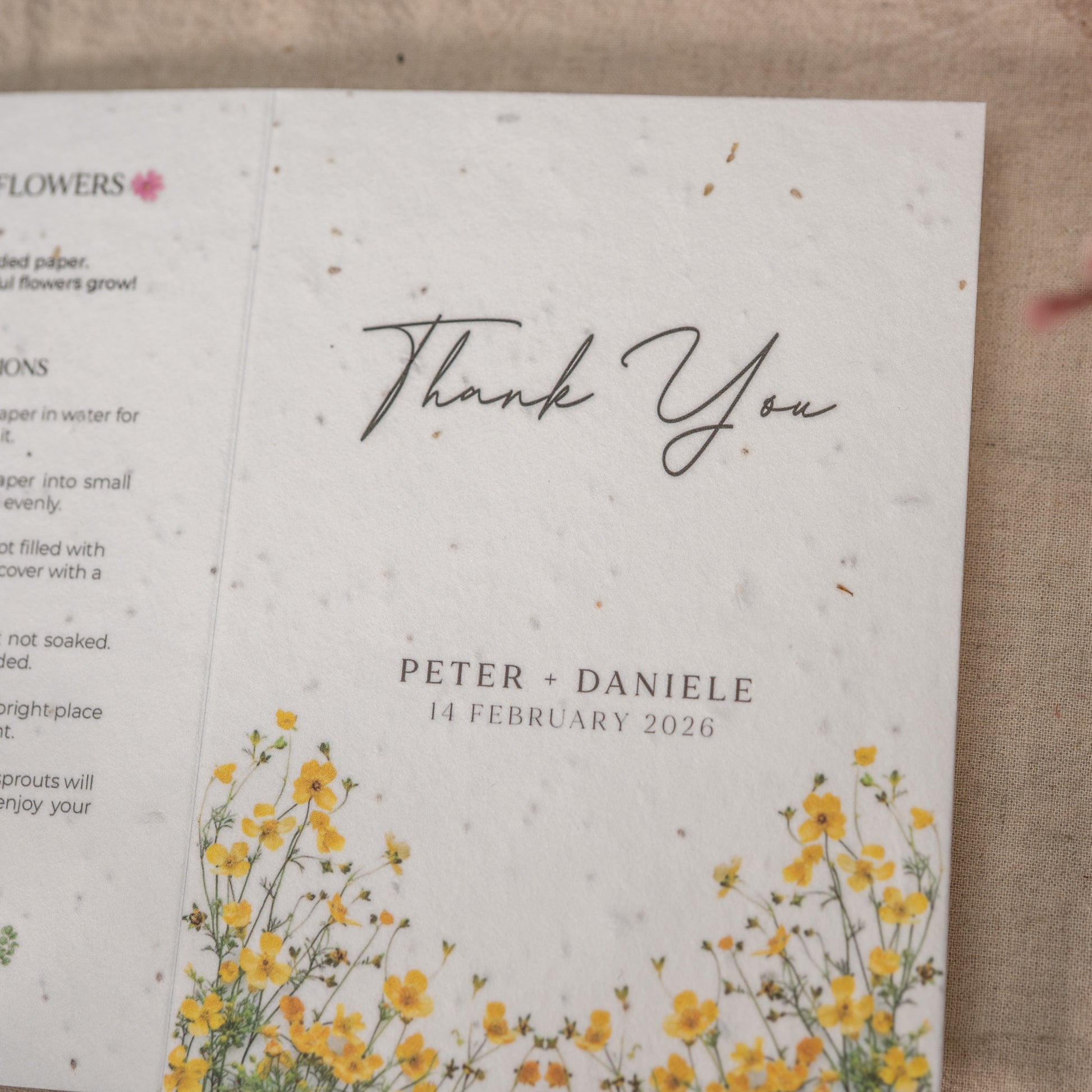 Sustainable wedding stationery thank you cards that grow into wildflowers after planting