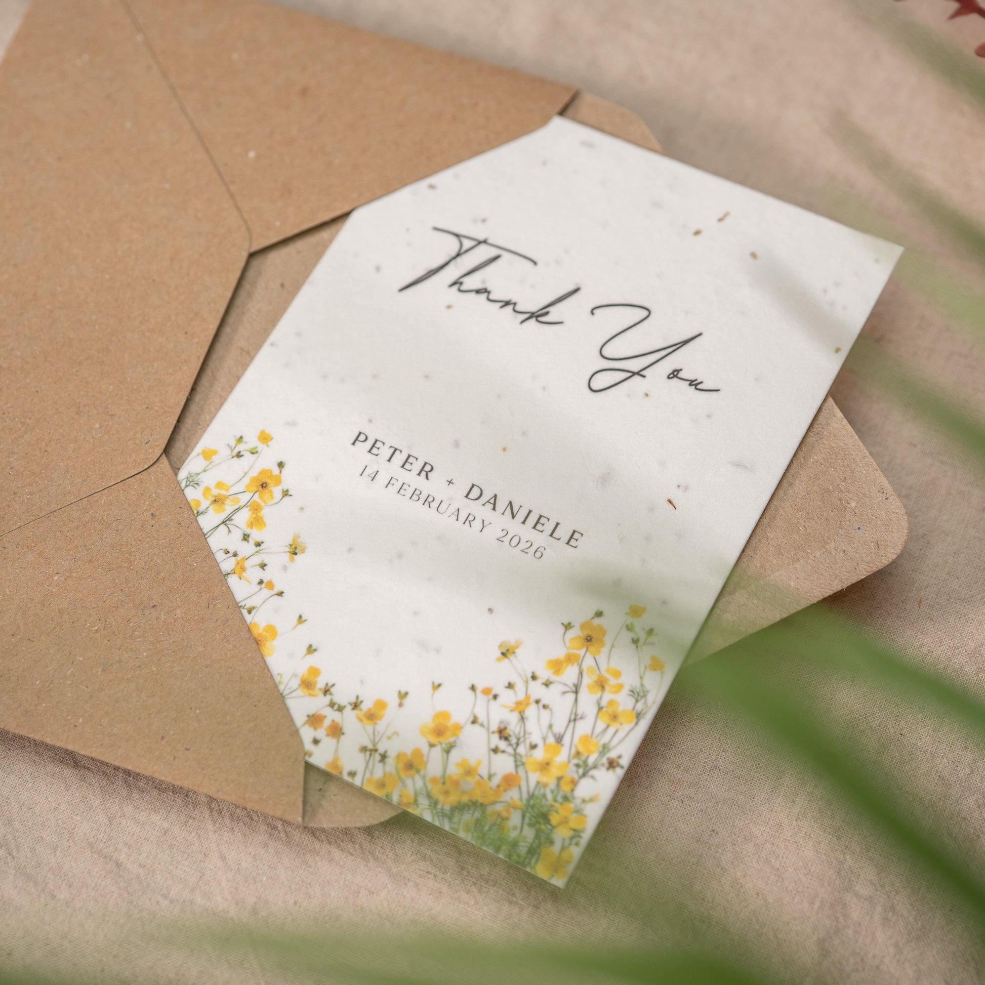 Personalised wedding thank you cards on eco plantable paper with floral seed mix