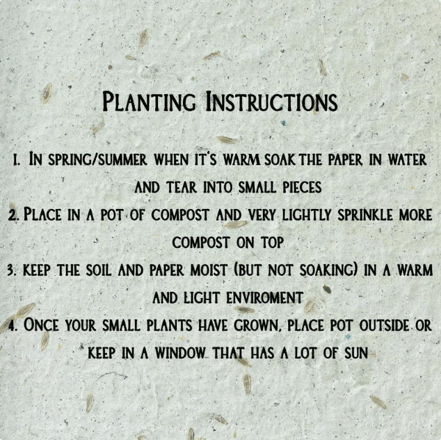 Text-based planting instructions on a textured paper background
