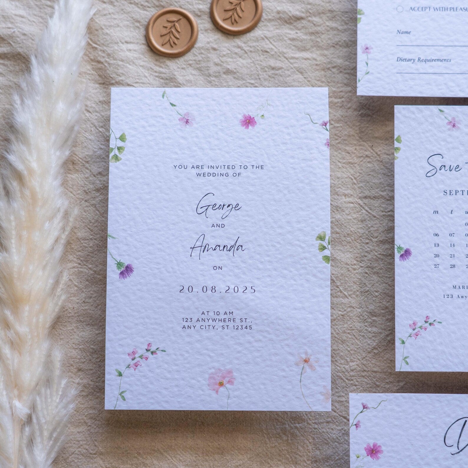 Elegant Wedding Invitation & Save the Date Set with Velum Wrap on Textured Luxury Paper With Heart Details