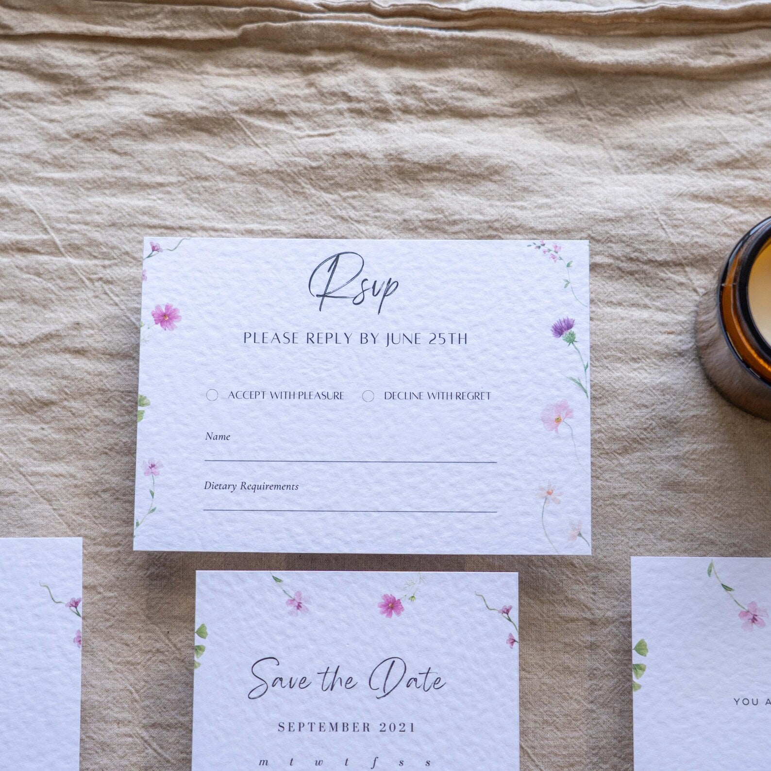 Floral Wedding Invitation & Save the Date. Neutral invitation set (sample pack only)