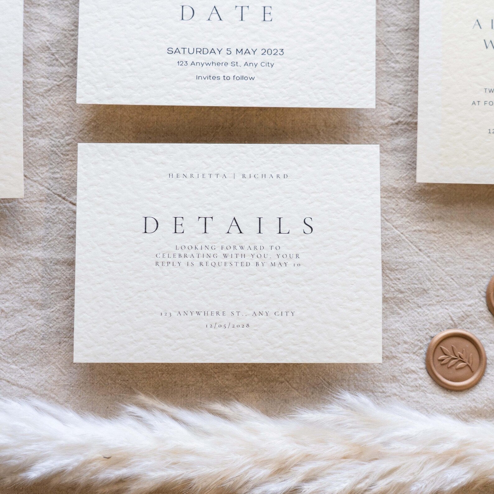 Elegant Wedding Invitation & Save the Date Set with Velum Wrap on Textured Luxury Paper