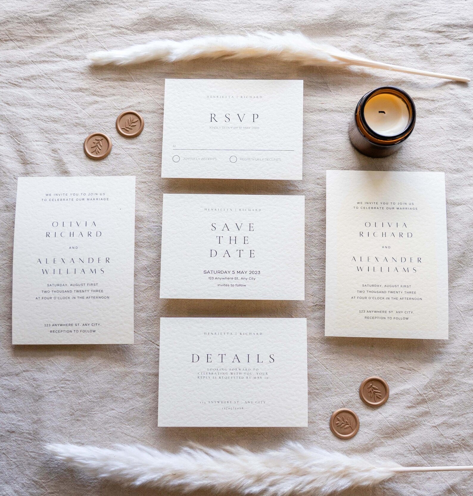 Elegant Wedding Invitation & Save the Date Set with Velum Wrap on Textured Luxury Paper