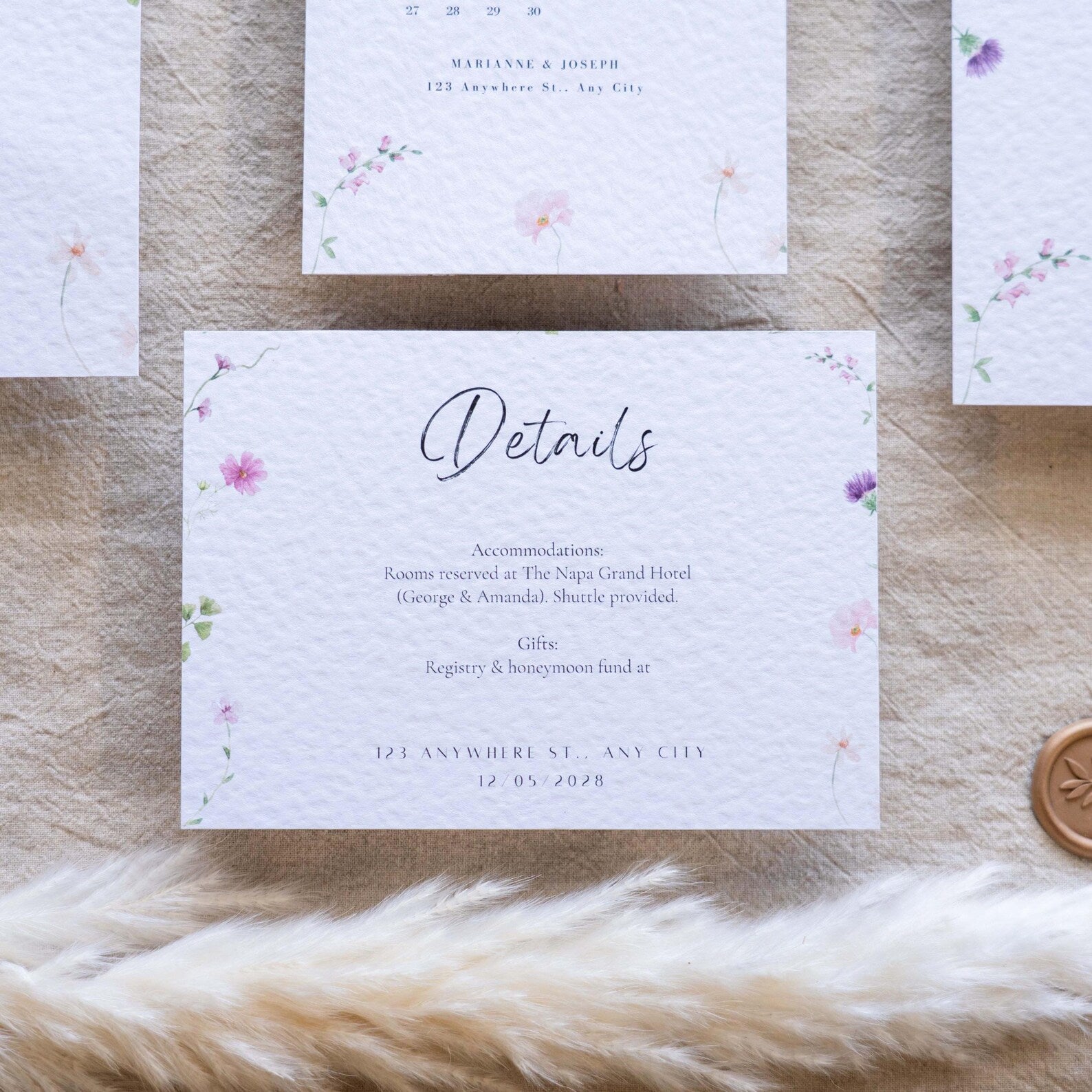 Floral Wedding Invitation & Save the Date. Neutral invitation set (sample pack only)
