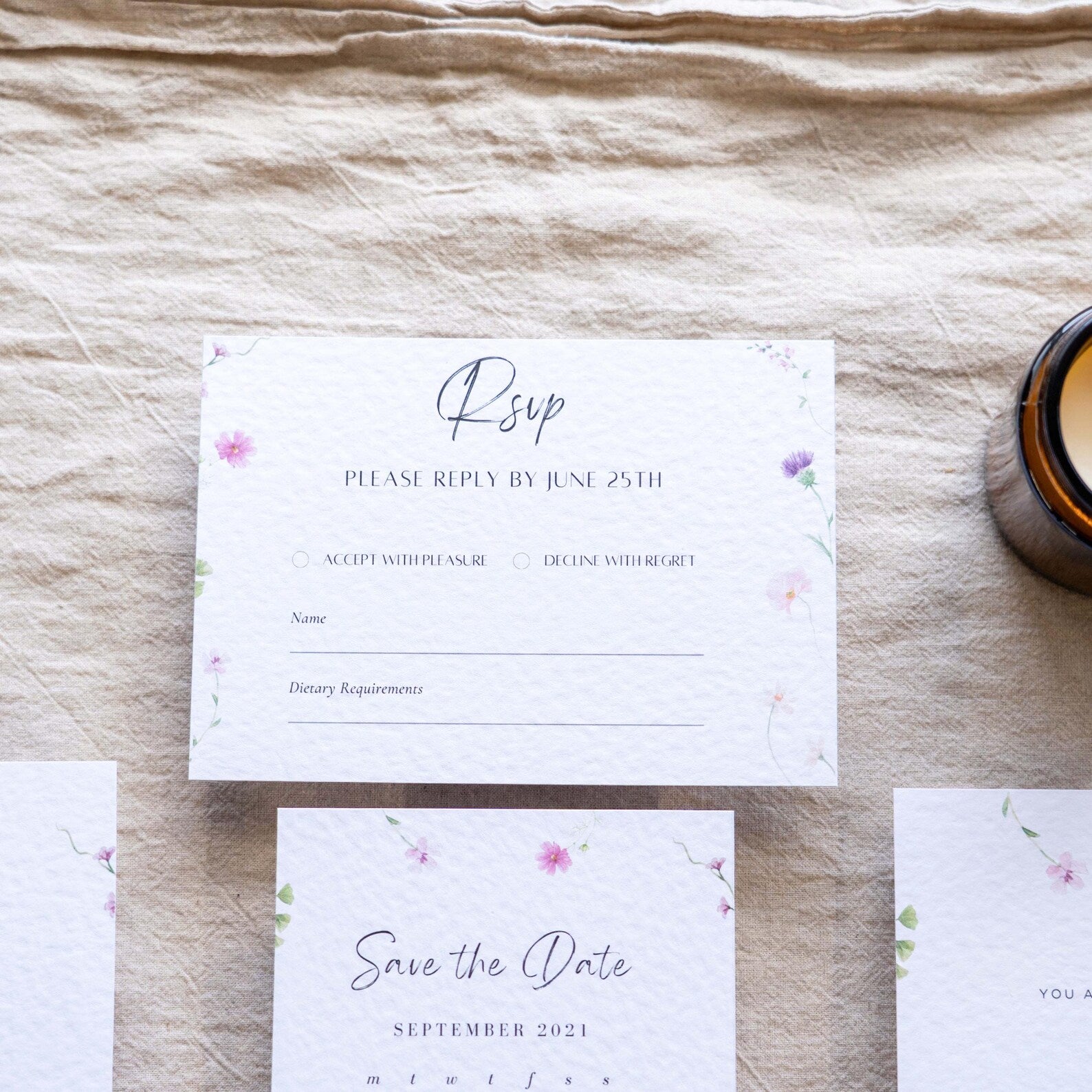 Floral Wedding Invitation & Save the Date. Neutral invitation set (sample pack only)