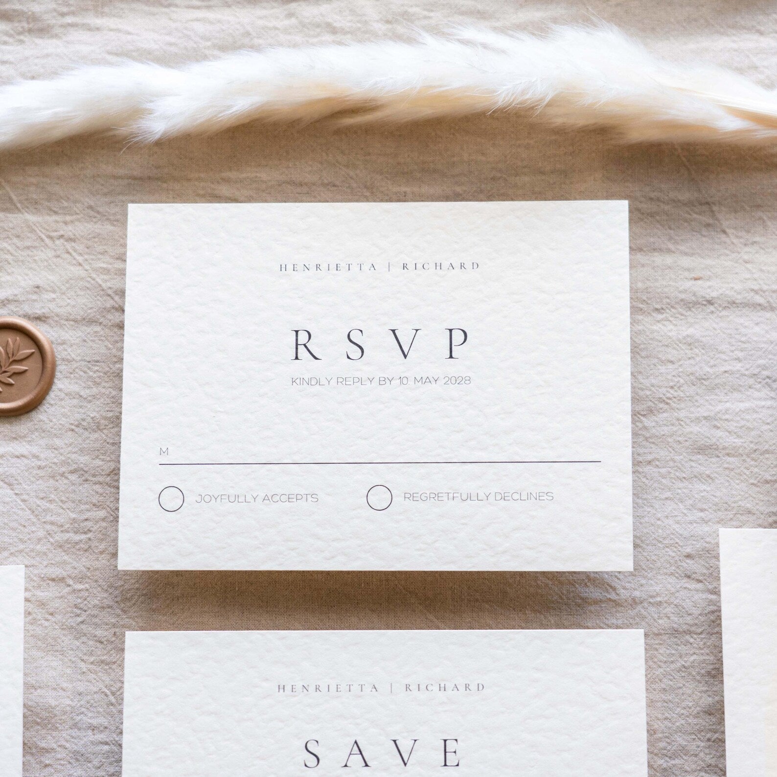 Elegant Wedding Invitation & Save the Date Set with Velum Wrap on Textured Luxury Paper