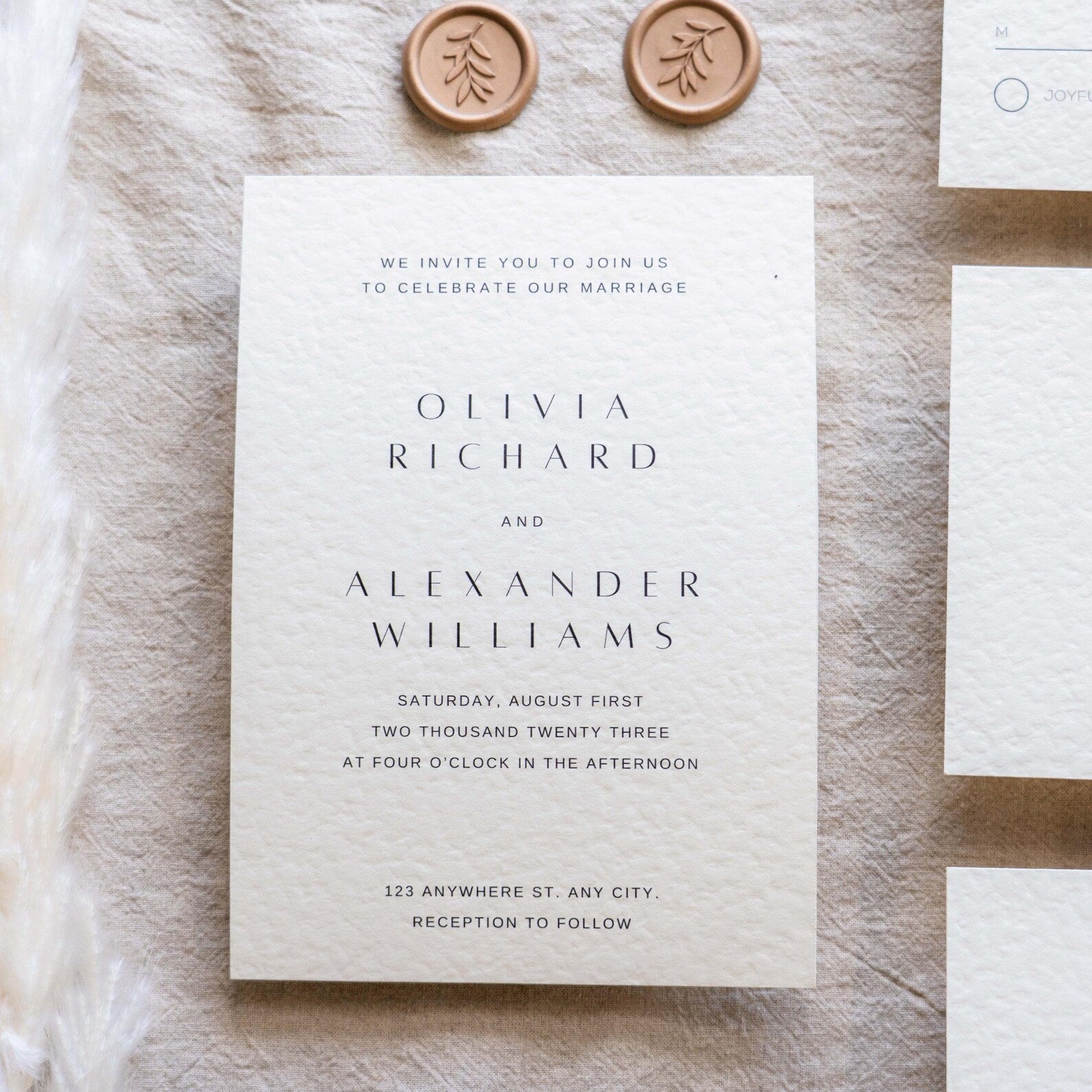 Elegant Wedding Invitation & Save the Date Set with Velum Wrap on Textured Luxury Paper