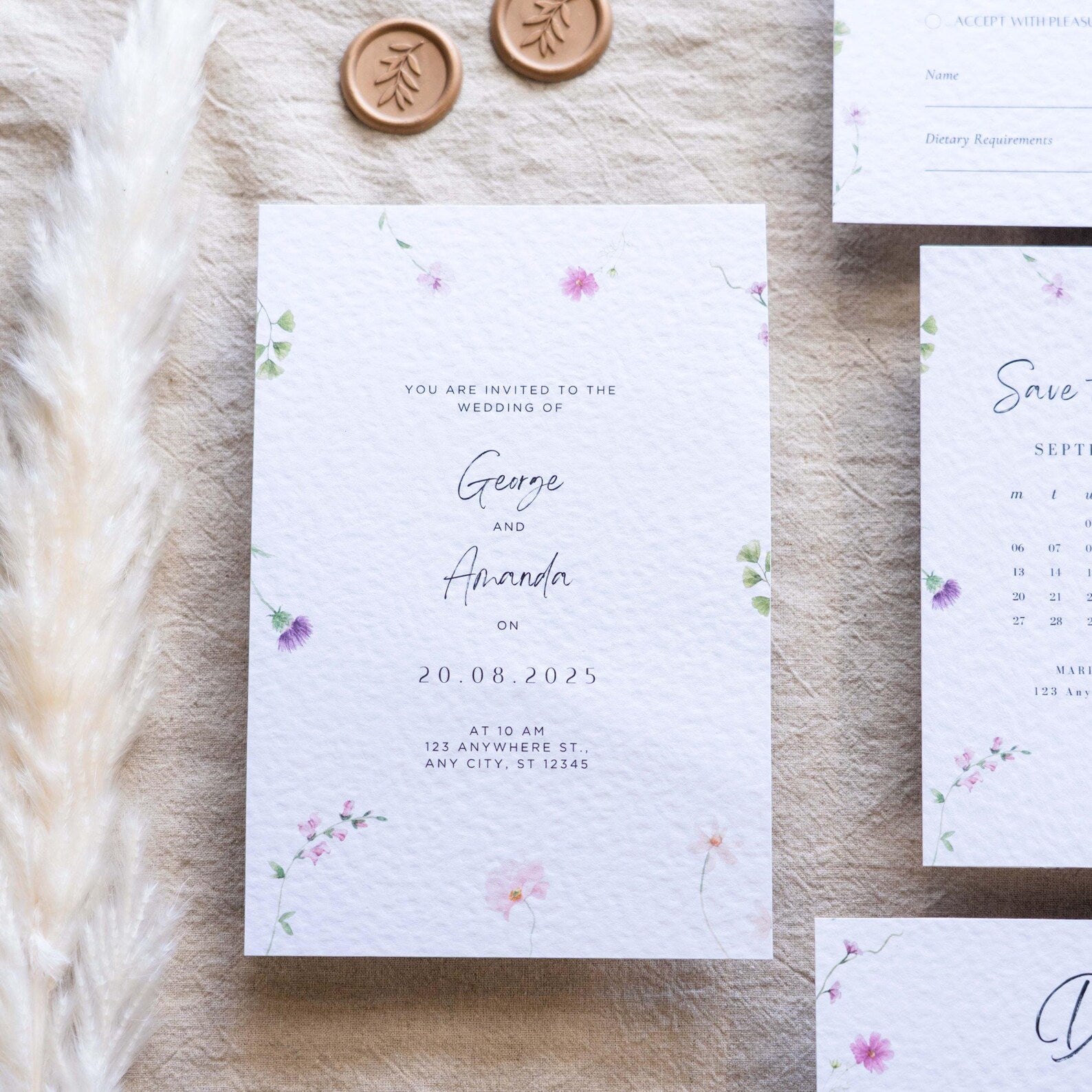 Elegant Wedding Invitation & Save the Date Set with Velum Wrap on Textured Luxury Paper With Heart Details