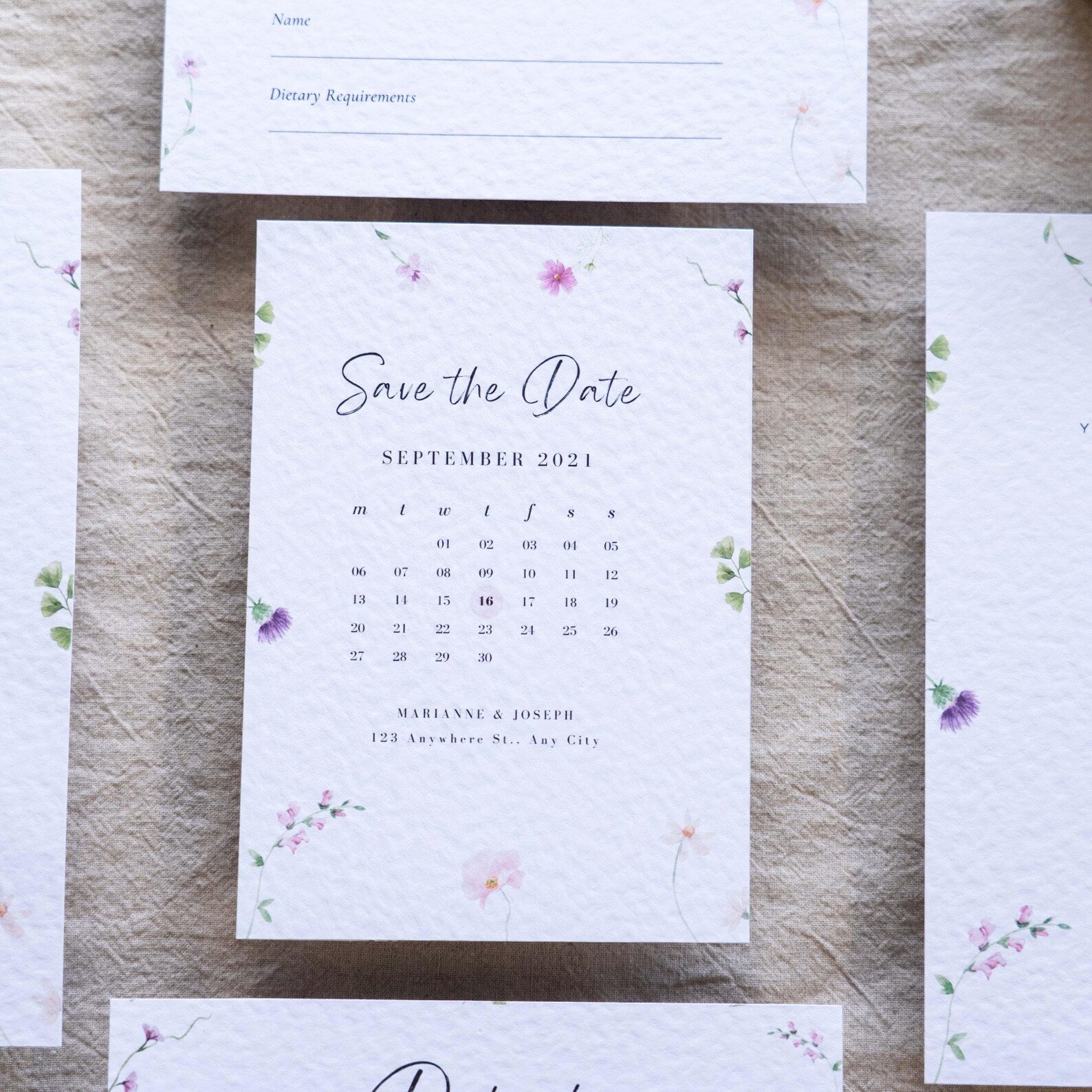 Floral Wedding Invitation & Save the Date. Neutral invitation set (sample pack only)