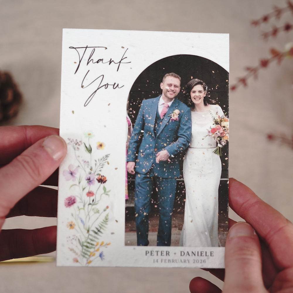 Load video: Seeded floral Wedding Photo Thank You Cards