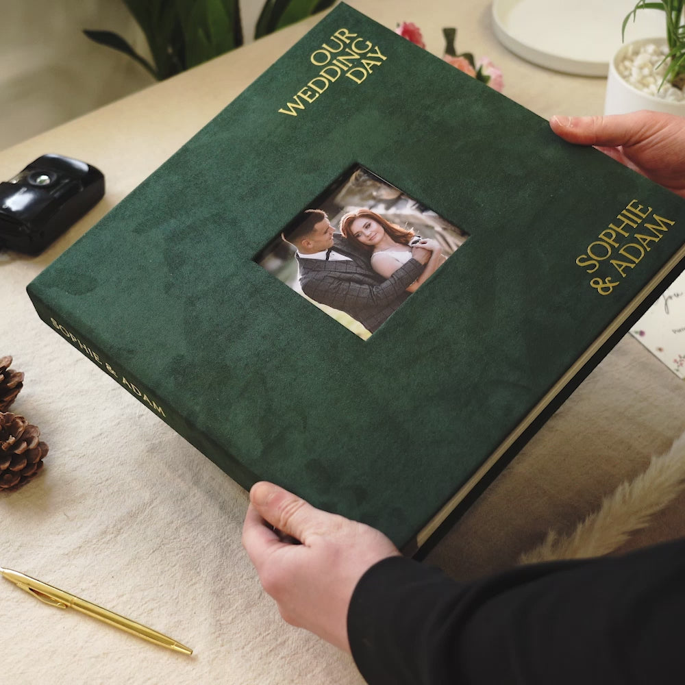 Load video: Extra Large Velvet Wedding Photo Album With Window