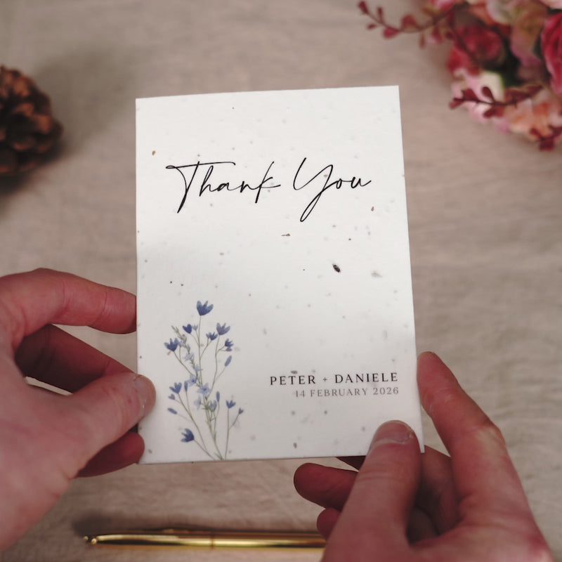 Wedding thank you cards with embedded seeds ready to plant and grow flowers