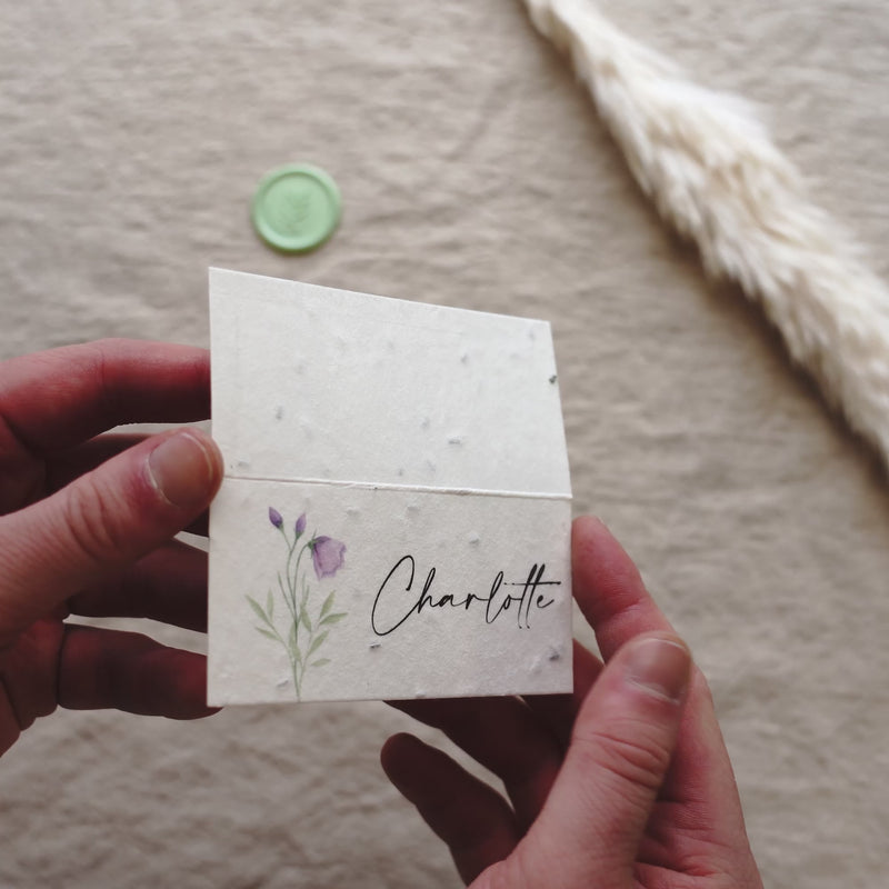 seeded paper name cards for wedding