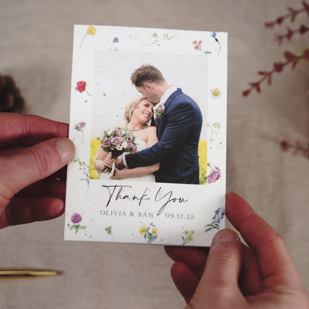 Load video: Wildflower Wedding Photo Thank You Cards