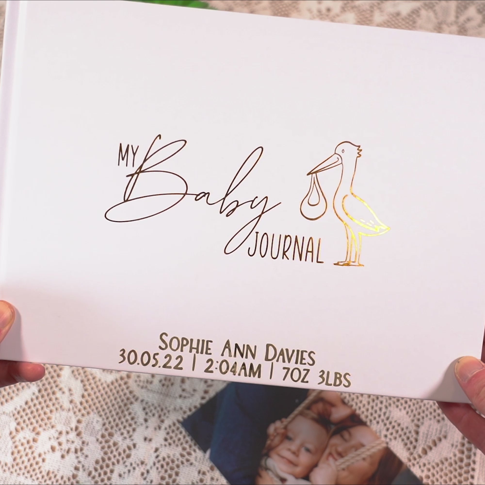 Load video: Personalised Baby Stork Journal Book
